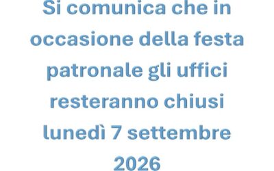 Chiusura uffici 7 settembre 2026